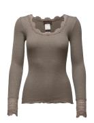 Silk T-Shirt W/ Lace Brown Rosemunde