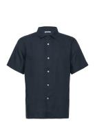 Box Fit Short Sleeved Linen Shirt G Navy Knowledge Cotton Apparel