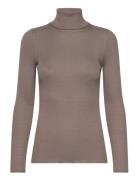 Silk T-Shirt W/ Roller Neck Beige Rosemunde