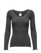 Rwbabette Ls U-Neck Lace T-Shirt Grey Rosemunde