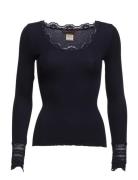 Silk T-Shirt W/ Lace Black Rosemunde