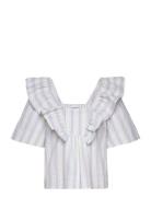 Stripe Seersucker Ruffle Blouse Patterned Ganni