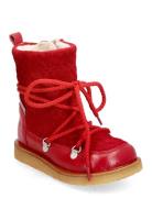 Boots - Flat - With Lace And Zip Red ANGULUS