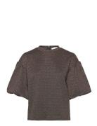 Slfagnethe 2/4 O-Neck Jaquard Top Brown Selected Femme