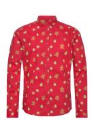 Onsalf Xmas Cookie Aop Slim Poplin Shirt Red ONLY & SONS