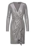 Metallic Knit Surplice Cocktail Dress Silver Lauren Ralph Lauren