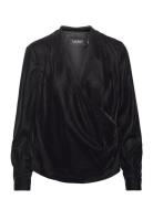 Pleated Velvet Surplice Blouse Black Lauren Ralph Lauren