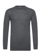 Regular Merino Knit Crew Neck Grey Knowledge Cotton Apparel