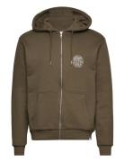 Globe Zipper Hoodie Khaki Les Deux