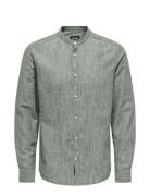 Onsarlo Slim Ls Mao Hrb Linen Shirt Green ONLY & SONS