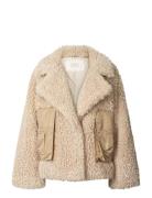 Teda - Curly Fur Short Jacket Beige Rabens Sal R