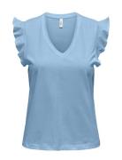 Onlmay Life S/S Frill V-Neck Top Box Jrs Blue ONLY