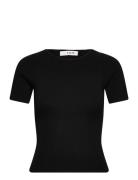 Rib Knit Short Sleeve Top Black A-View