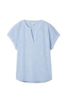 Blouse With Slub Structure Blue Tom Tailor
