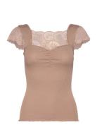 Silk T-Shirt W/ Lace Brown Rosemunde