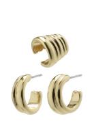 Nadya Hoop And Cuff Earrings 2-In-1 Set Gold Pilgrim