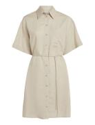 Linen Blend Relaxed Shirt Dress Beige Calvin Klein