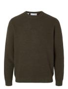 Slhross Ls Knit Structure Crew Neck Noos Green Selected Homme