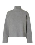 Slfkamma Ls Knit Roll Neck Noos Grey Selected Femme