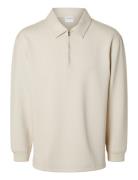 Slhrelax-Emanuel Soft Polo Zip Sweat Ex Cream Selected Homme