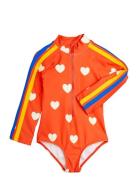 Hearts Aop Ls Uv Swimsuit Red Mini Rodini