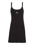 Woven Label Rib Tank Dress Black Calvin Klein Jeans