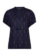 Geo-Print Jersey Tie-Neck Top Navy Lauren Ralph Lauren