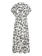 Leaf-Print Belted Crepe Dress Cream Lauren Ralph Lauren