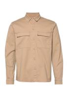 Checked Utility Shirt With Logo Embroidery Beige Revolution