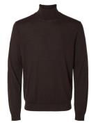 Slhtray Ls Knit Merino Roll Neck Noos Brown Selected Homme