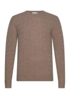 Man O-Neck Cable Sweater Brown Davida Cashmere