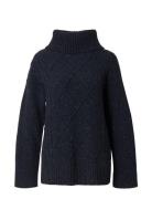 Emma Wool Blend Cable Knitted Roll Neck Navy Lexington Clothing