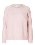 Slflulu Ls Knit O-Neck Noos Pink Selected Femme