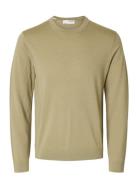 Slhtray Ls Knit Merino Crew Neck Noos Green Selected Homme