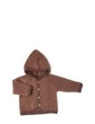 Cardigan Bouclé Merino Wool W. Buttons And Hoodie Brown Smallstuff