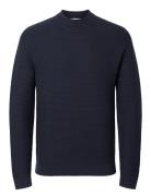 Slhtion Ls Knit Structure Mock Neck Navy Selected Homme