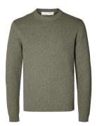 Slhdane Ls Knit Structure Crew Neck Noos Green Selected Homme