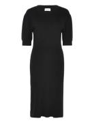 Short Puff Sleeve Rib Dress Black Davida Cashmere