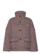 Checked Cropped Wool Jacket Brown GANT