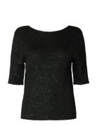 Slfjosie 2/4 Sequin Knit O-Neck Top Black Selected Femme