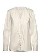 Natural Sheen Ls Draped Blouse Cream Calvin Klein