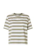 Slfessential Ss Striped Boxy Tee Khaki Selected Femme