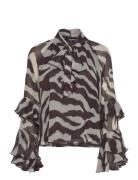 Printed Blouse With Flared Sleeves Brown Mango