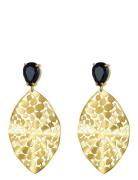Leaf Crystal Earring Black/Gold Gold Bud To Rose