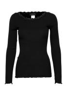 Organic T-Shirt W/Lace Black Rosemunde