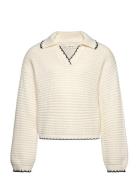 Camp-Collar Knit Sweater Cream Mango