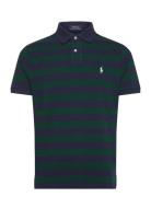 Custom Slim Fit Striped Mesh Polo Shirt Navy Polo Ralph Lauren