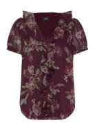 Floral Georgette Puff-Sleeve Blouse Burgundy Lauren Ralph Lauren