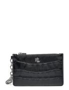 Croc-Embossed Leather Zip Card Case Black Lauren Ralph Lauren