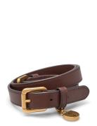 Leather Double-Buckle Skinny Belt Brown Lauren Ralph Lauren